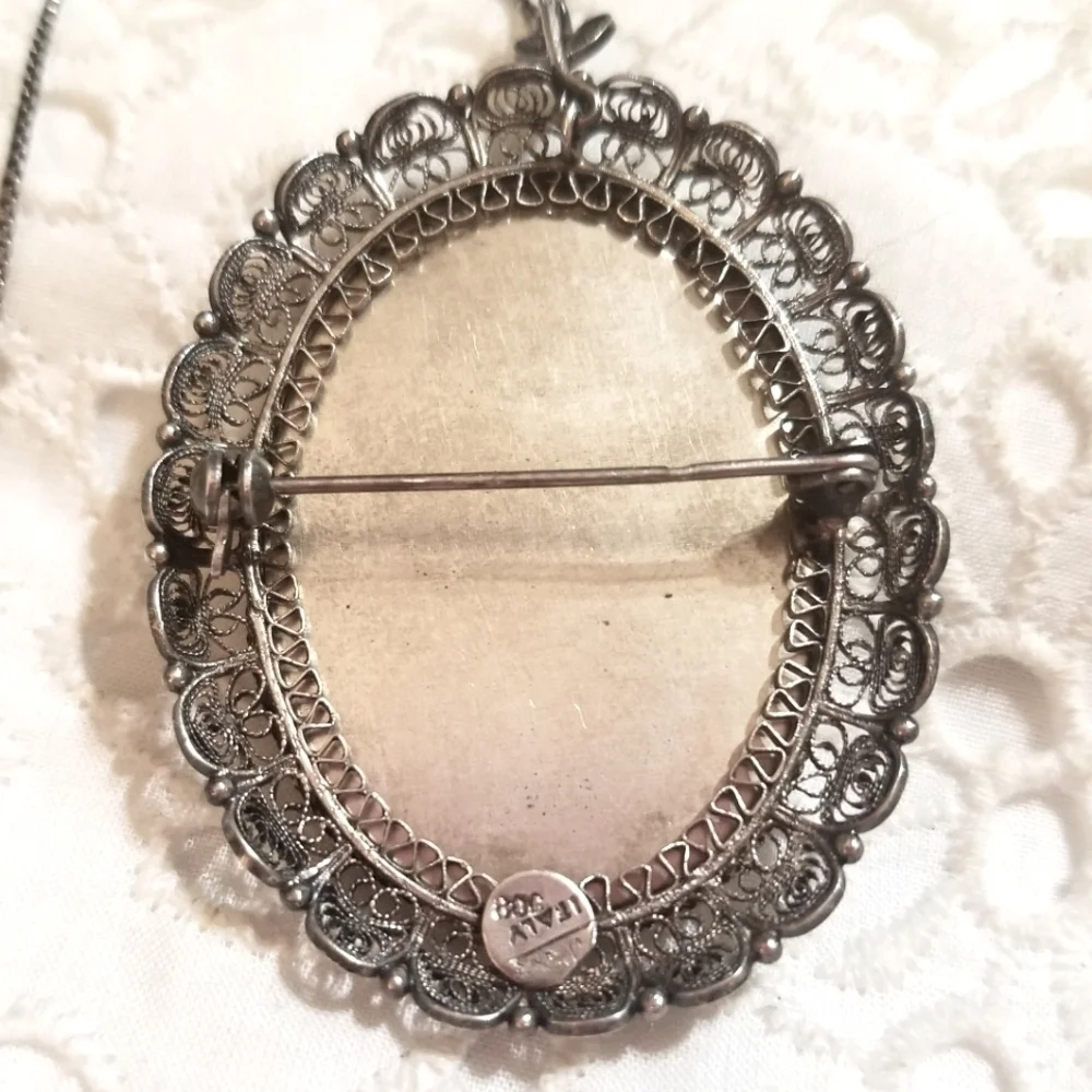 VTG STERLING 925 FILIGREE needle point necklace & brooch set two for one - Picture 8 of 9